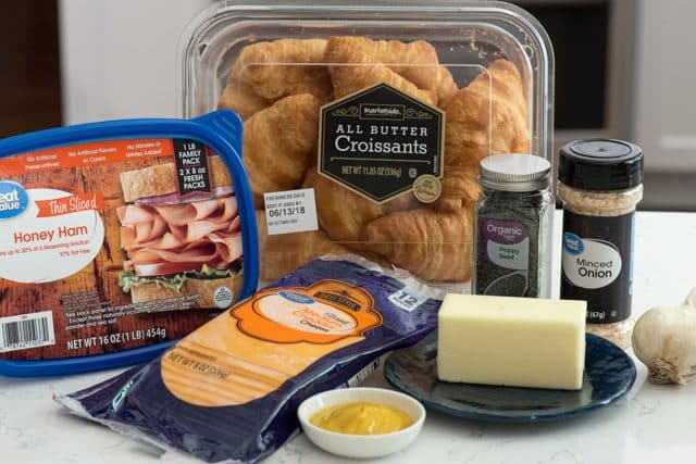 ingredients to make ham and cheese croissant sliders