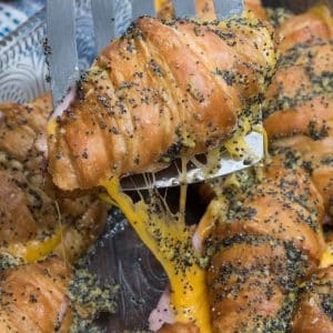 ham and cheese slider on spatula