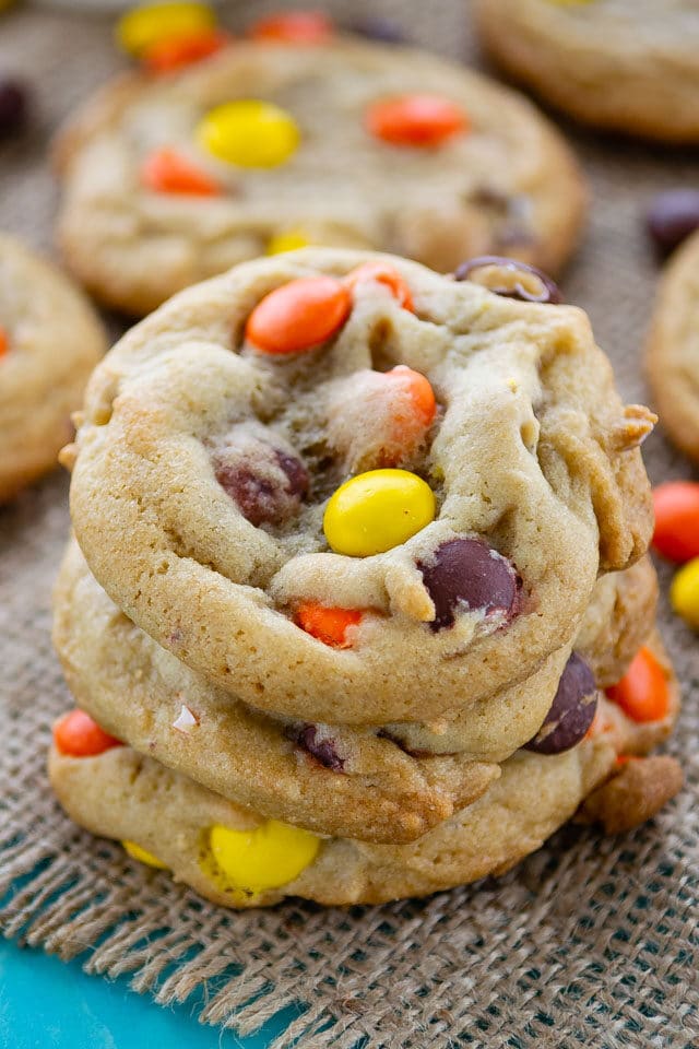 stack of Reeses pieces cookies