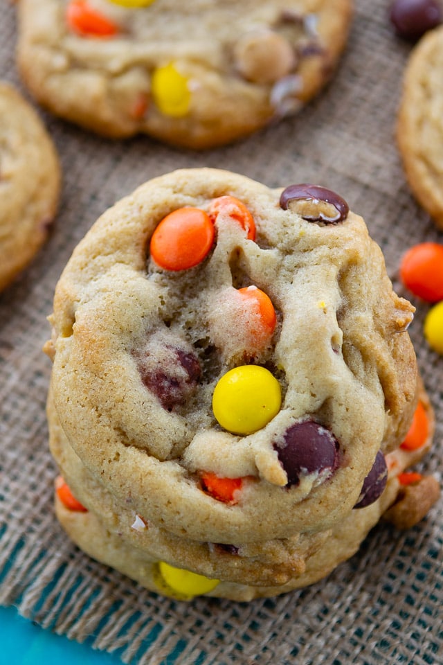 stack of Reeses pieces cookies