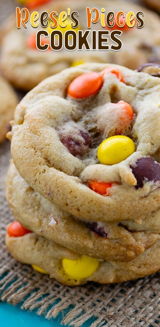 stack of Reeses pieces cookies