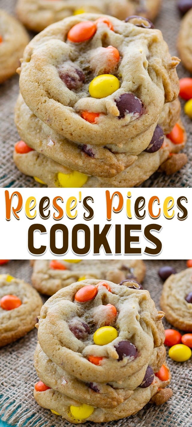 collage of Reeses pieces cookies photos