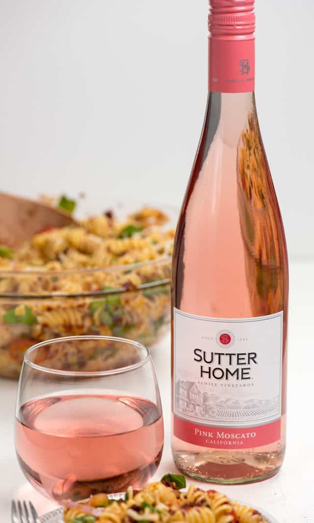 Sutter Home Pink Moscato bottle and glass of wine
