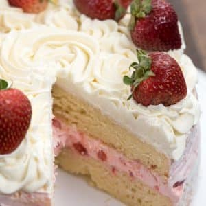 Strawberry Shortcake Layer Cake with missing slice