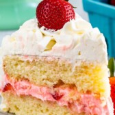 slice of cake with words on photo