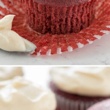 collage of red velvet cupcake photos