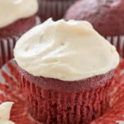 unwrapped red velvet cupcake