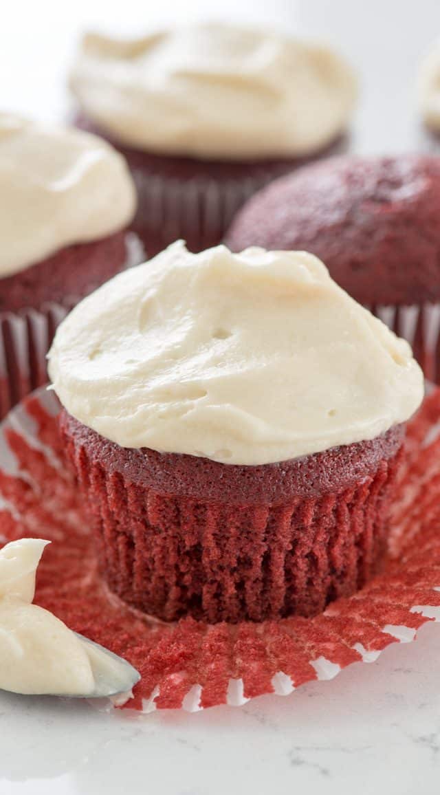 unwrapped red velvet cupcake