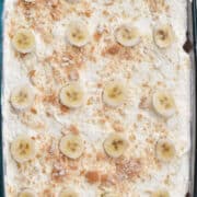overhead shot of banana pudding cake