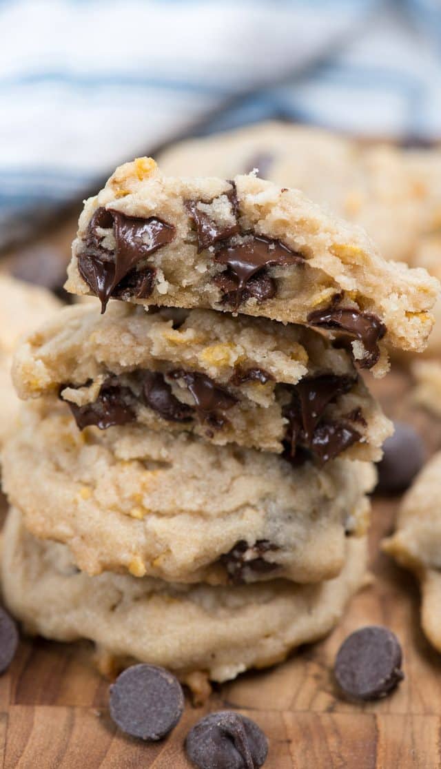 stack of chocolate chip cornflake cookies