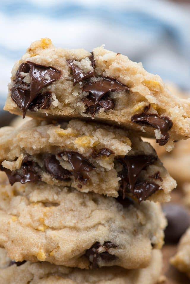 stack of chocolate chip cornflake cookies