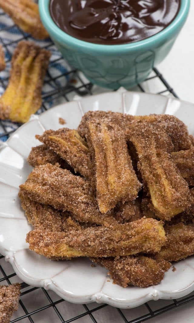 Easy Baked Churros with chocolate ganache