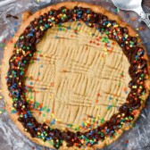 overhead shot of peanut butter cookie cake