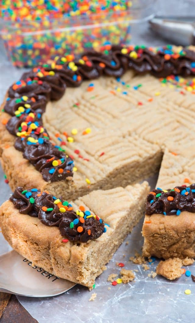 sliced peanut butter cookie cake
