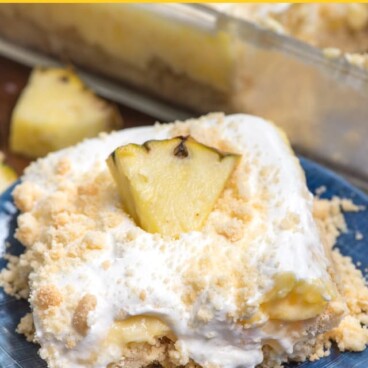 pineapple dream dessert recipe slice on blue plate