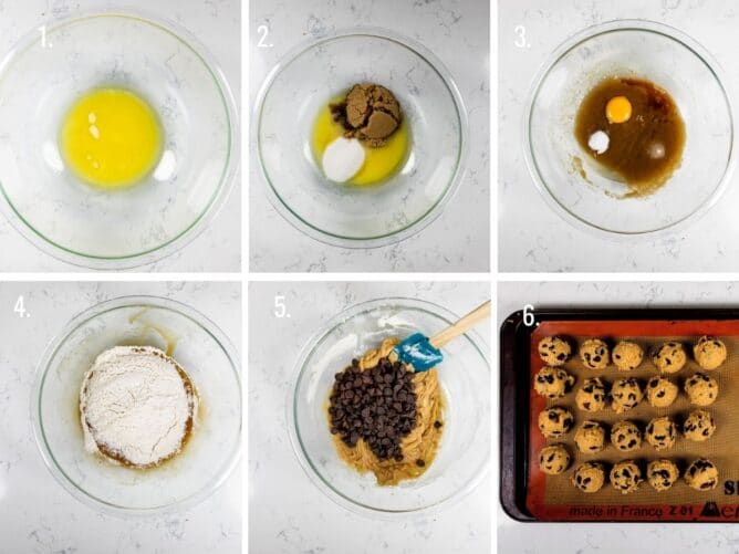 how to make chocolate chip cookies 6 grid collage