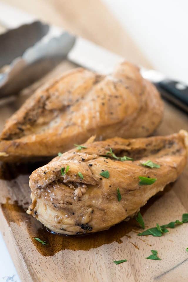 instant pot chicken breast on a cutting board