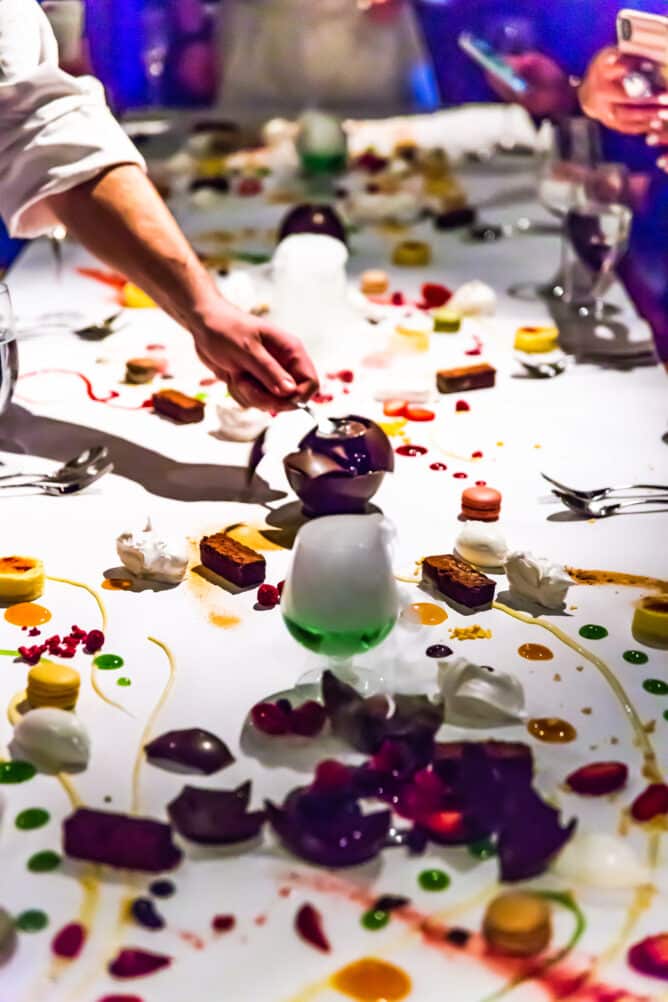 Table with food spread out all over it at Voodoo Steak in Las Vegas at the Rio