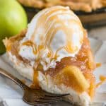 slice of cheesecake apple pie on white plate