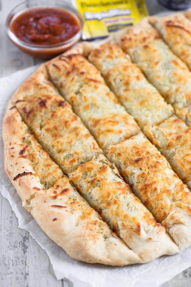 overhead shot of cheesy ranch breadsticks