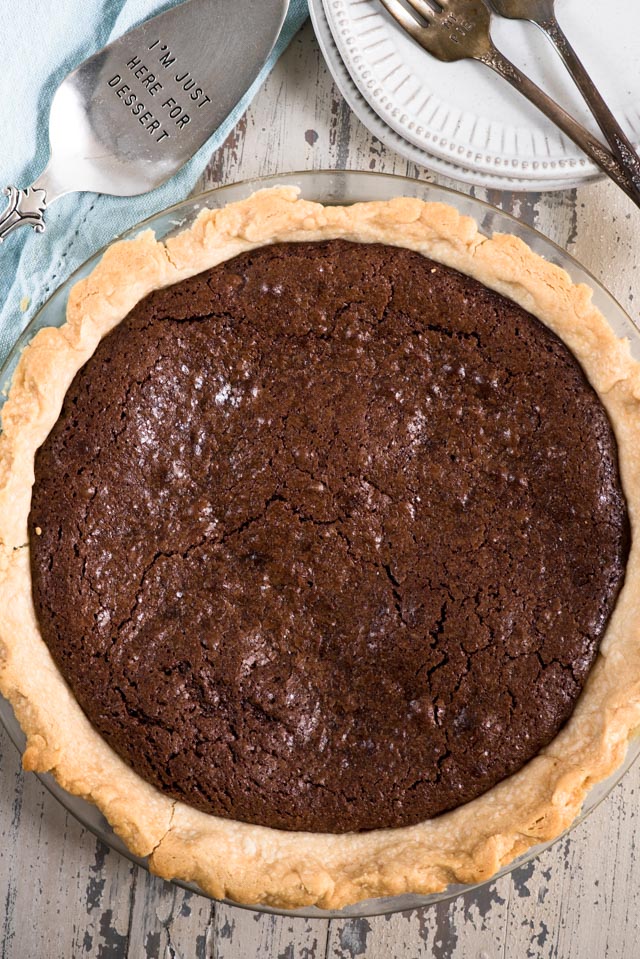 overhead shot of chocolate fudge pie