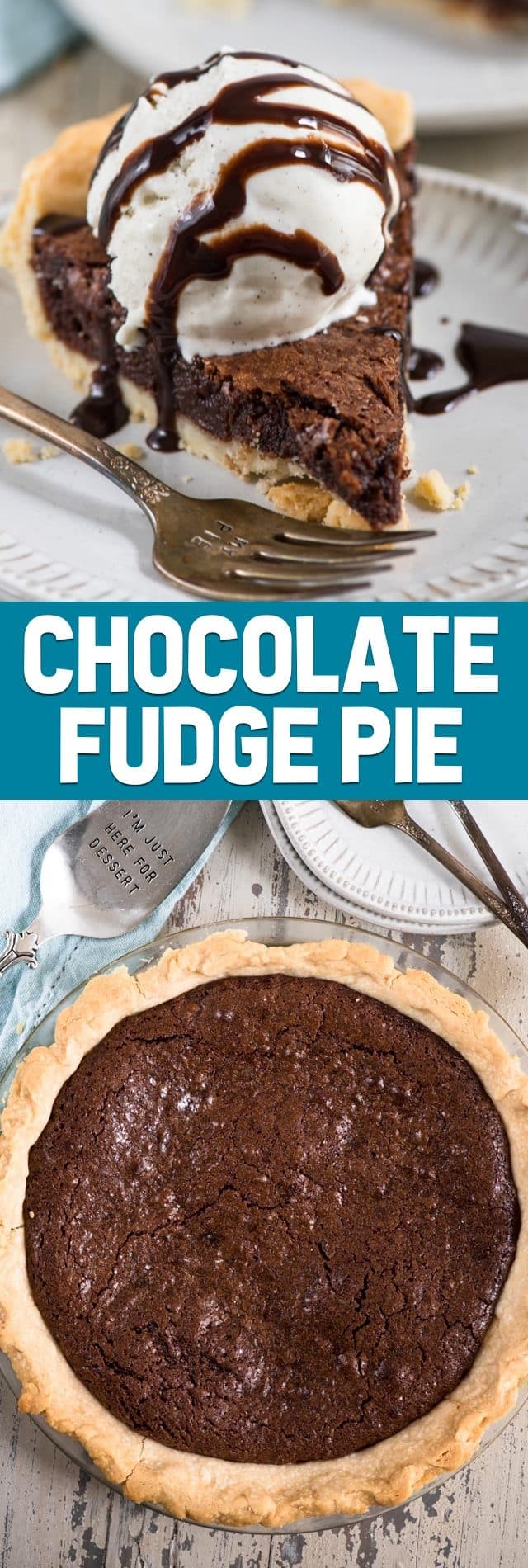 chocolate fudge pie collage