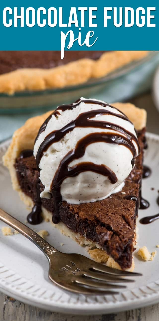 Easy Chocolate Fudge Pie has just a few ingredients and tastes like melted fudge! This is the perfect chocolate pie recipe.