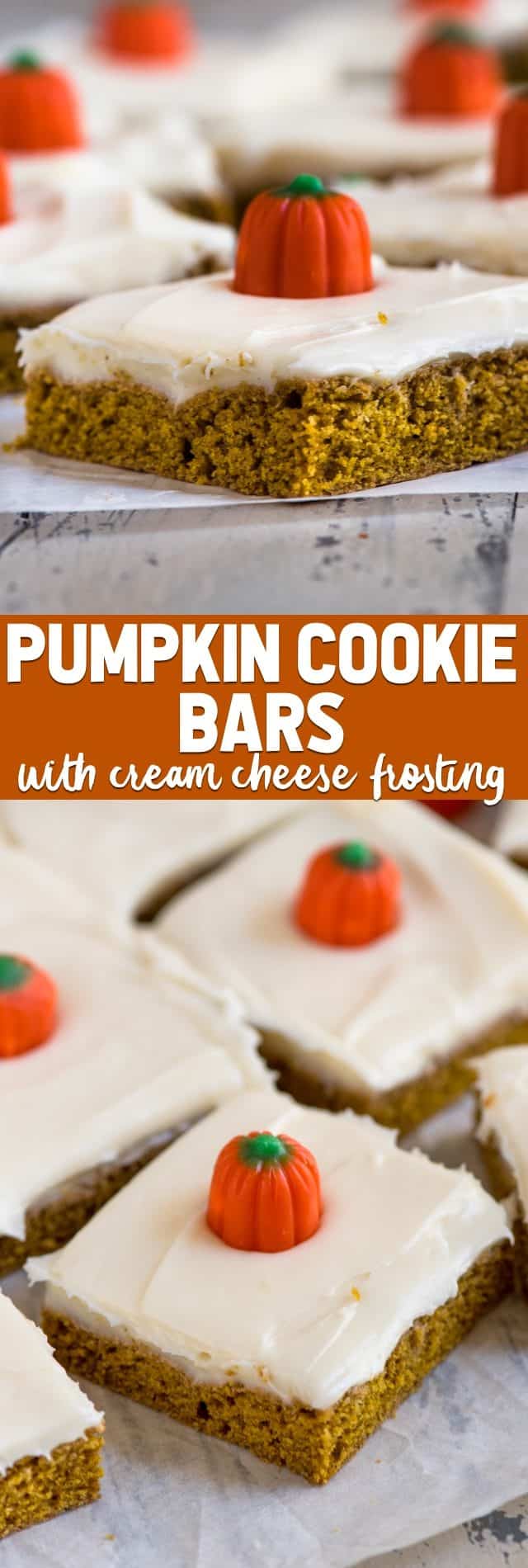 collage of pumpkin cookie bar recipe