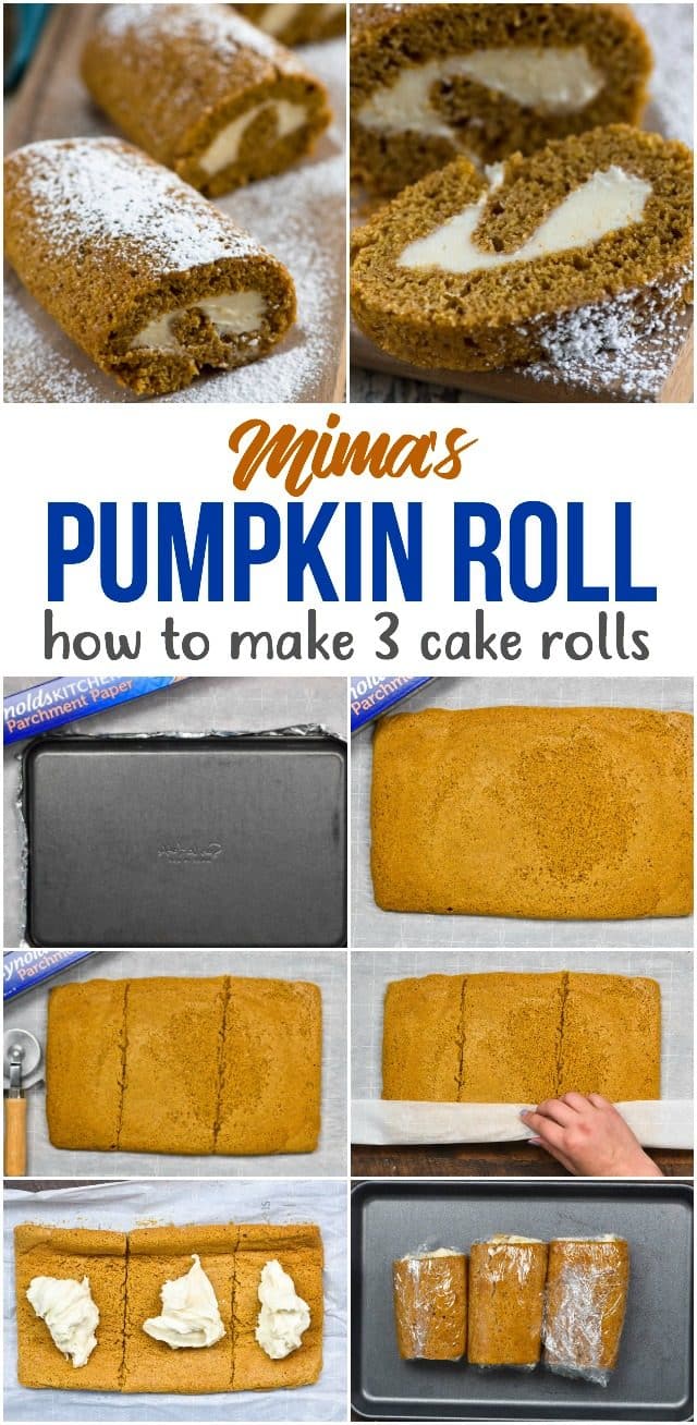 collage of how to make a pumpkin roll