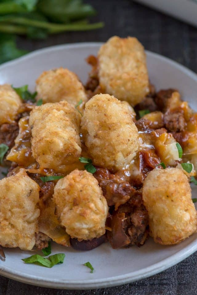 easy cheesy taco chili tater tot casserole