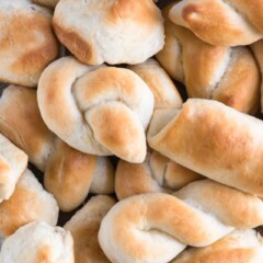 overhead shot of buttery homemade rolls