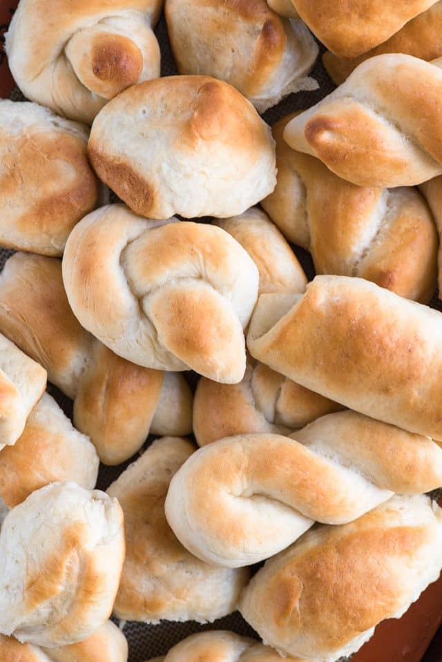 overhead shot of buttery homemade rolls