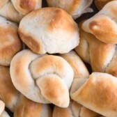 overhead shot of buttery homemade rolls