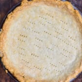 baked pie crust on brown background