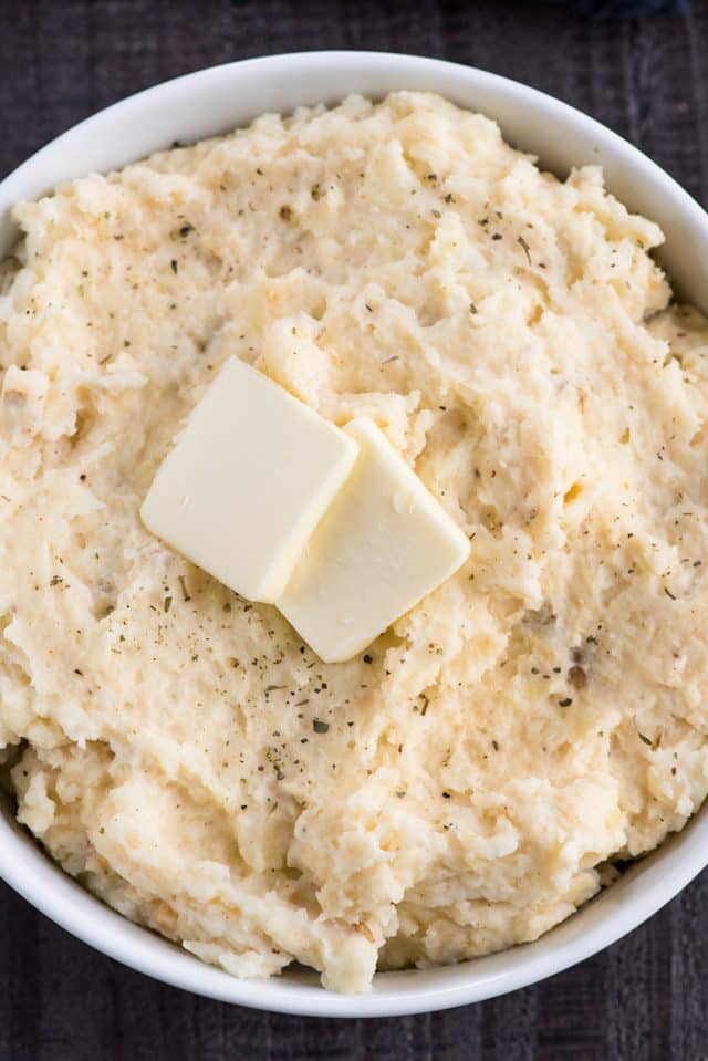 overhead shot of make ahead mashed potatoes