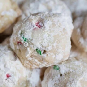 snowball cookies with M&Ms