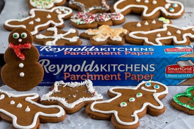 parchment paper with gingerbread cookies