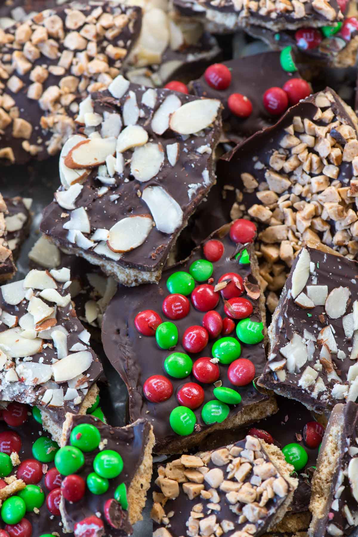 overhead shot of graham cracker toffee bark