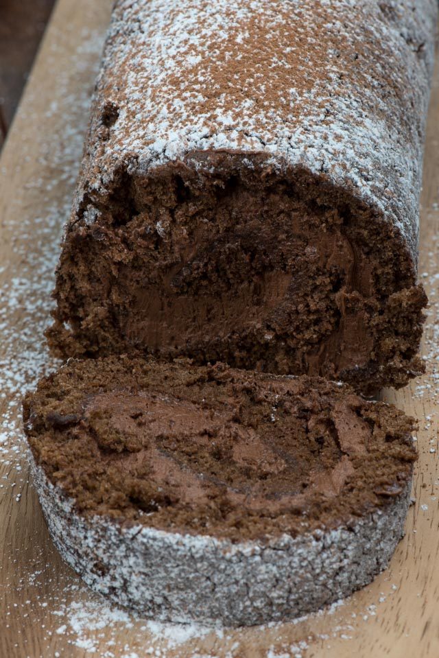 sliced truffle cake roll