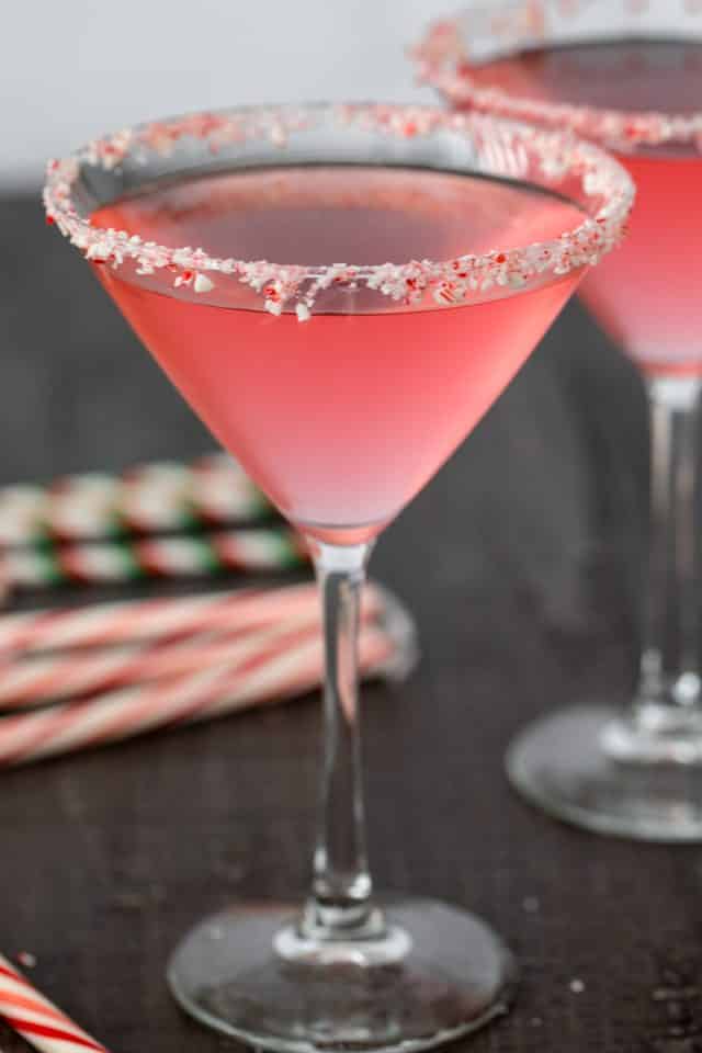 candy cane martini in glass