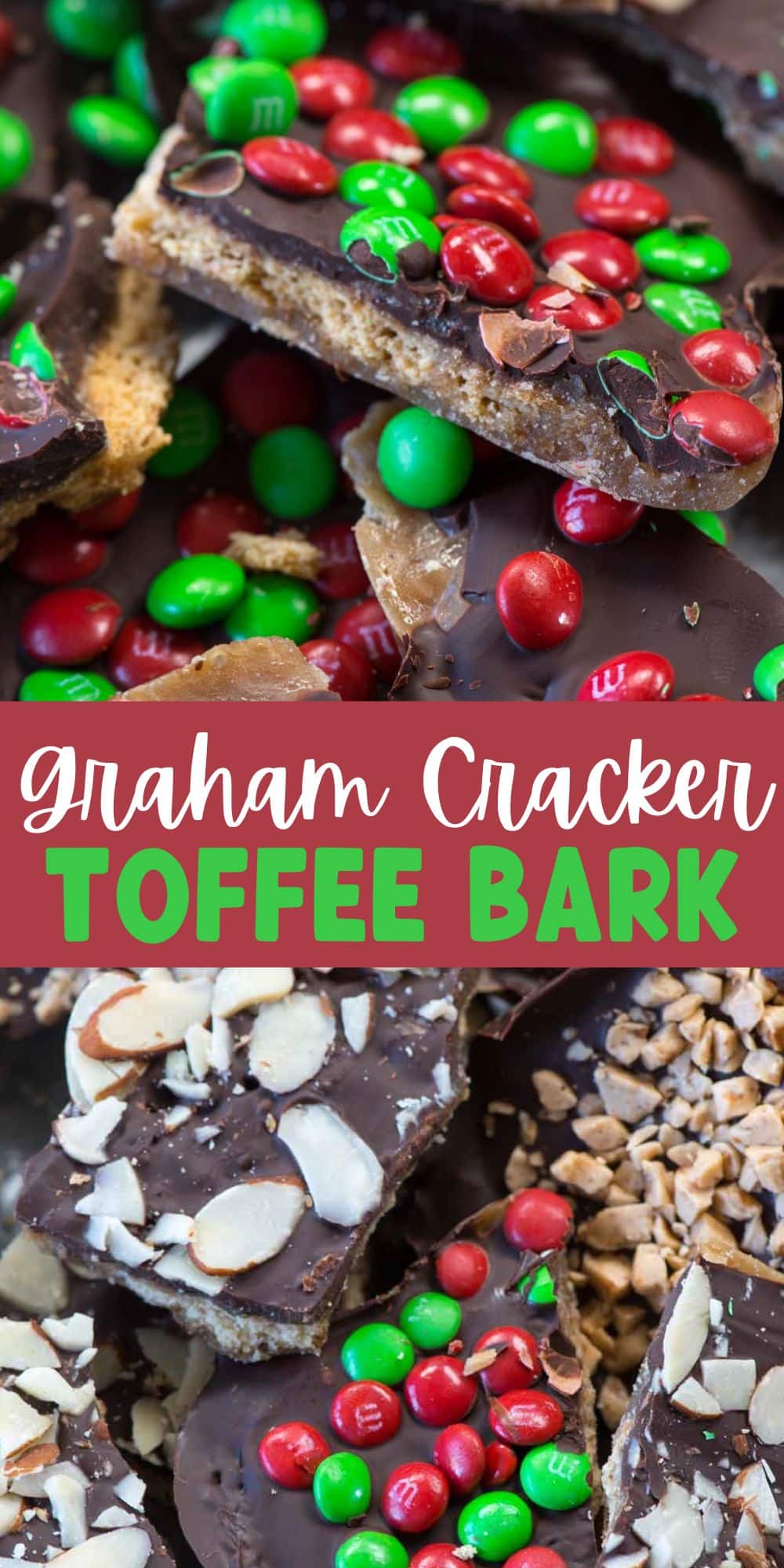 collage of toffee bark photos