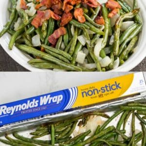 roasted green beans with onions and bacon