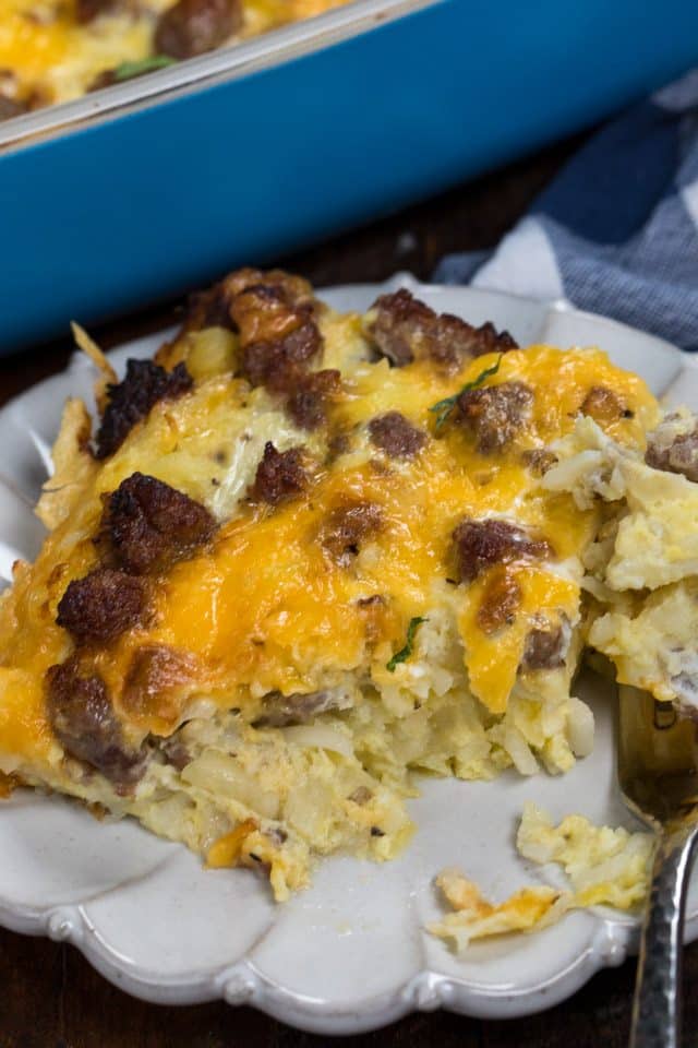 This easy cheesy egg Hashbrown Casserole is a NO FAIL egg casserole with sausage perfect for brunch!