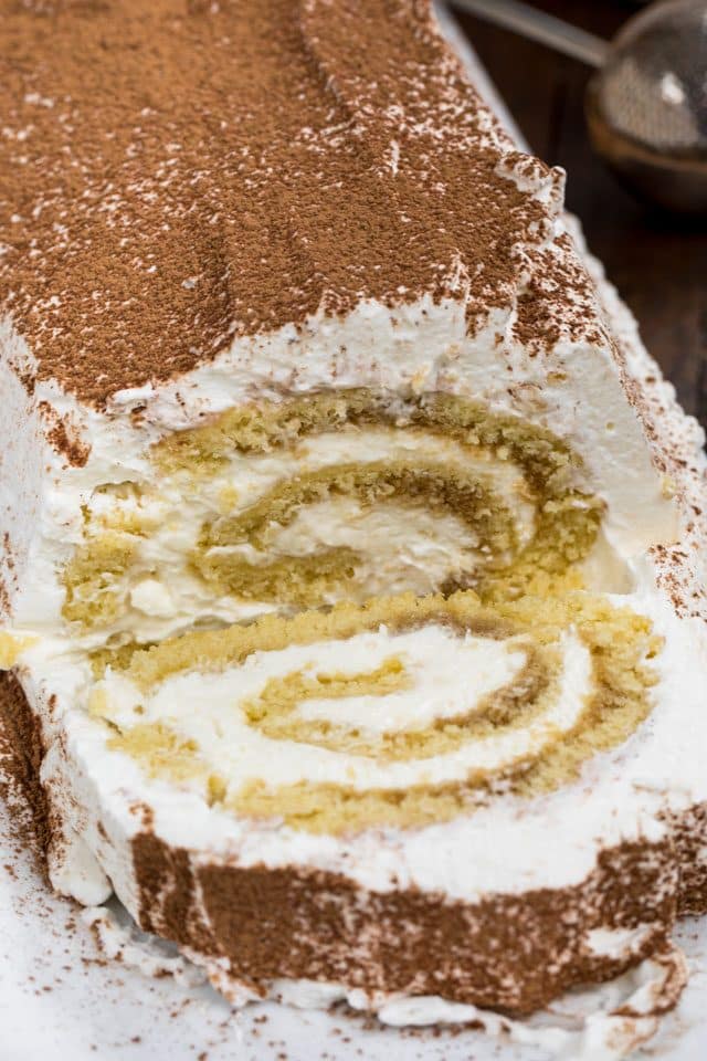 sliced tiramisu cake roll