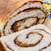 sliced cinnamon swirl bread loaf with collage