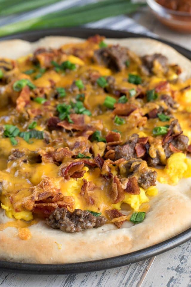 Easy Sausage and Bacon Breakfast Pizza Recipe - Crazy for Crust