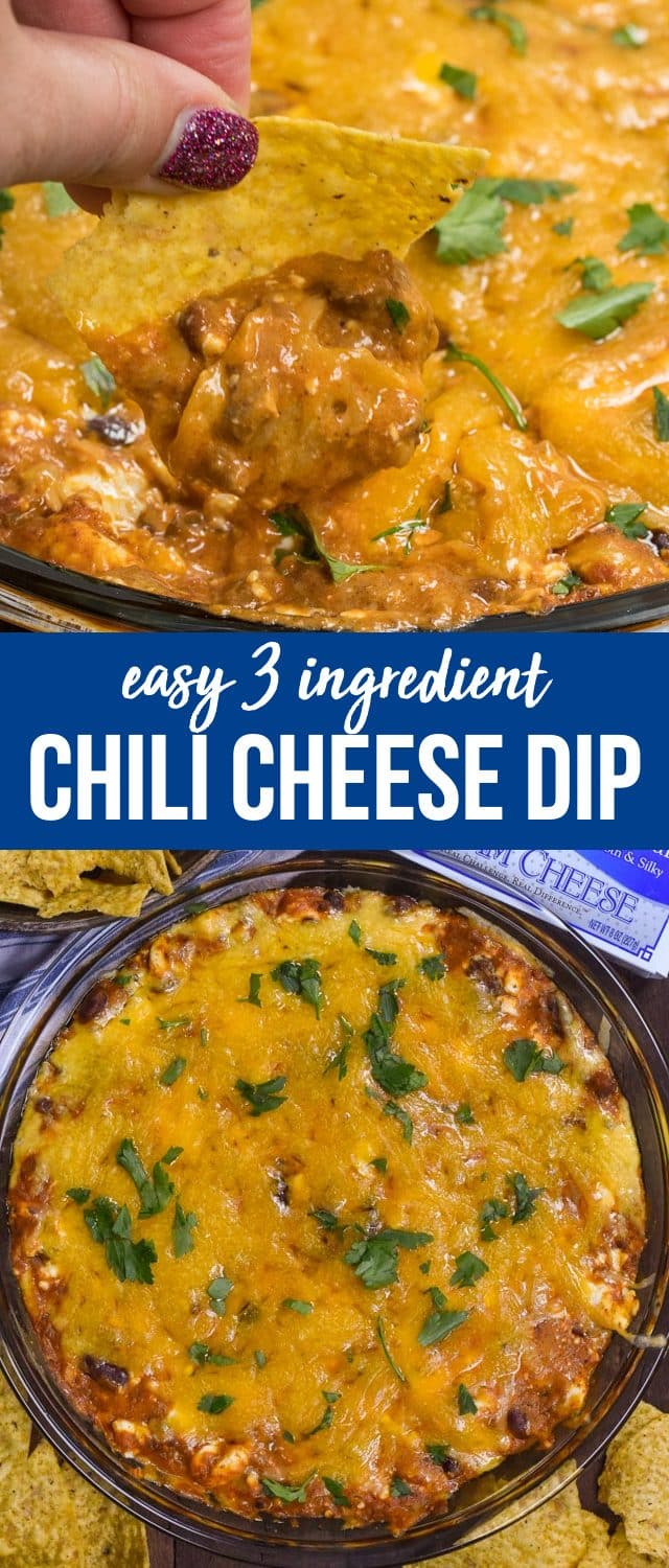collage of chili cheese dip photos