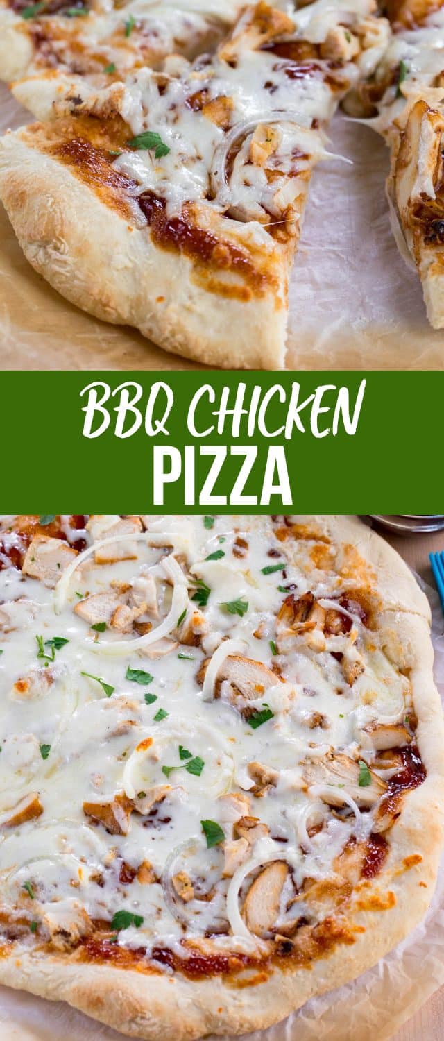 collage of bbq chicken pizza photos