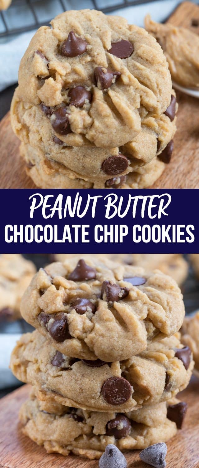collage of peanut butter chocolate chip cookies