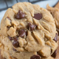 peanut butter chocolate chip cookies in a stack